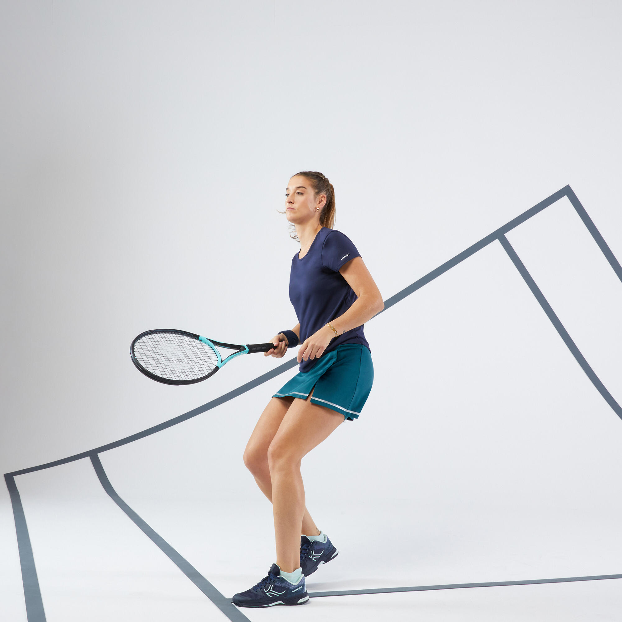 Women's Soft Tennis Skirt Dry 500 - Deep Turquoise 2/5