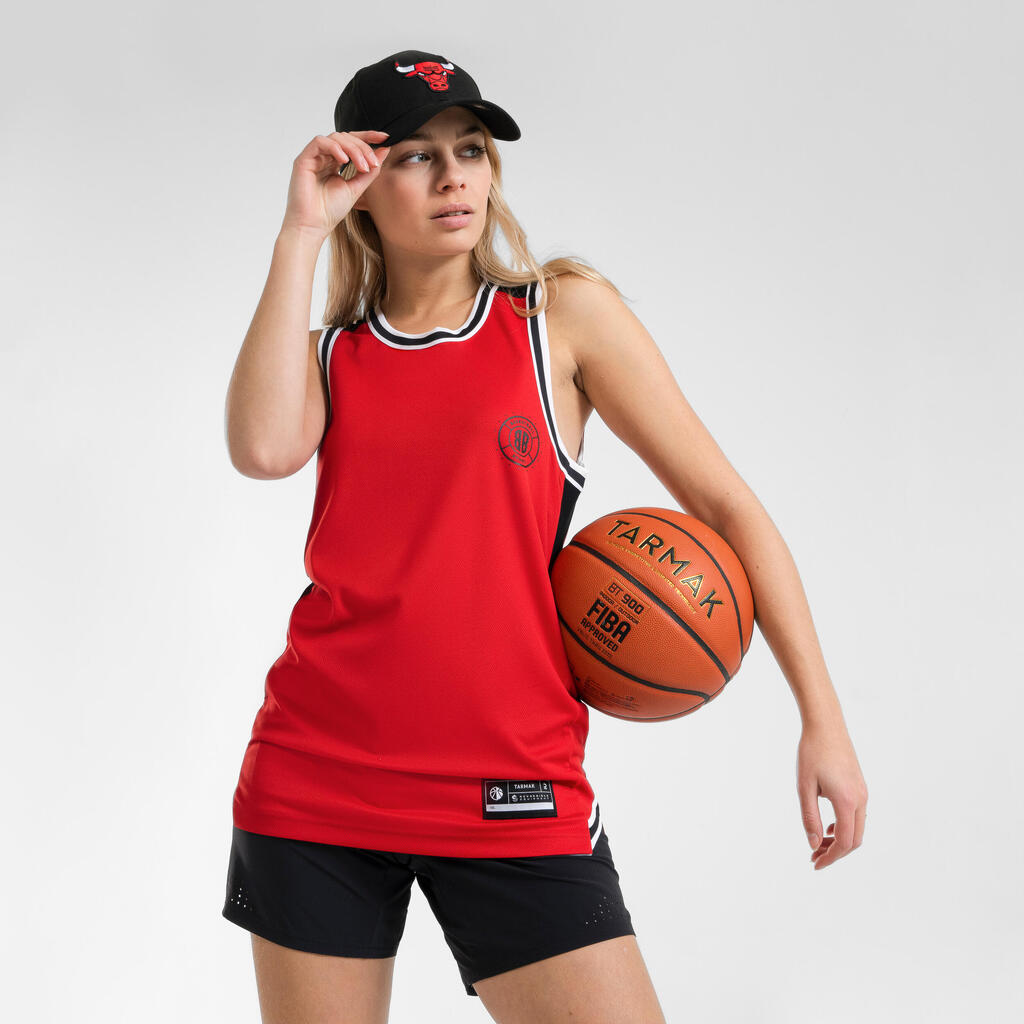 Obojstranné basketbalové tielko unisex T500 bielo-červené