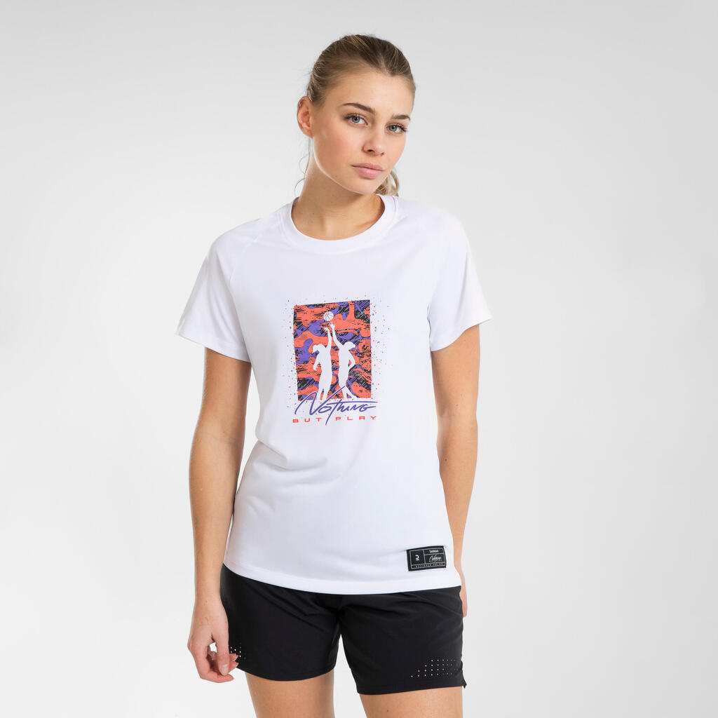 Sieviešu basketbola T-krekls/džersijs vidēja līmeņa spēlētājām “TS500”, balts