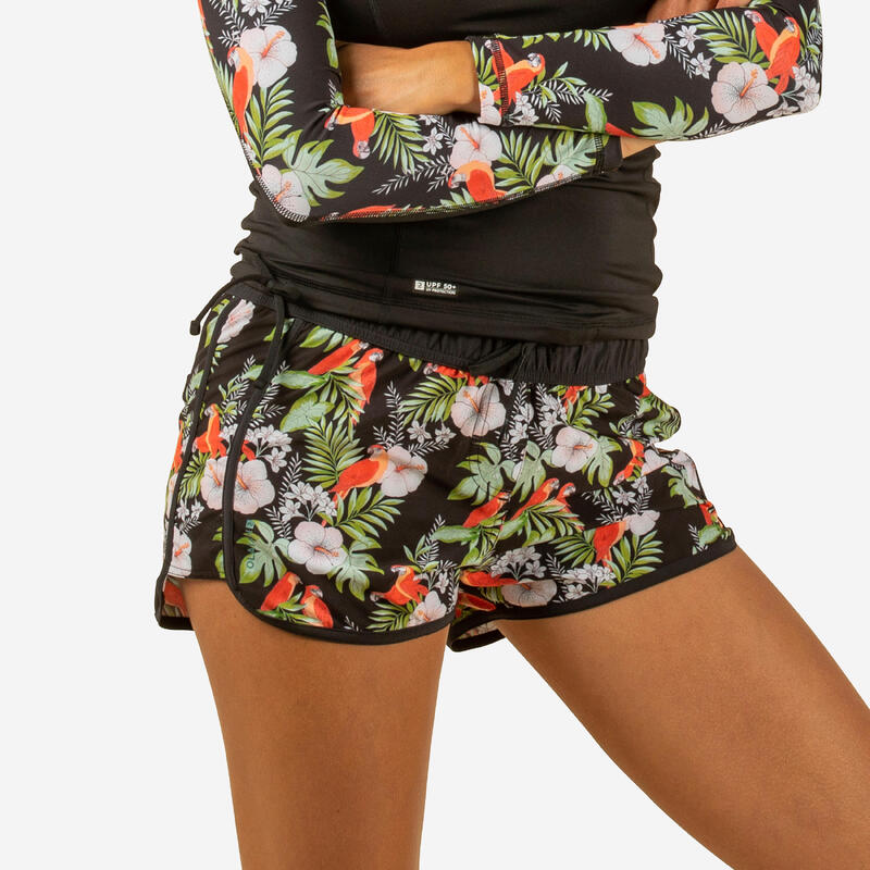 Boardshort surf femme TINI PARROT avec ceinture élastiquée et cordon de serrage