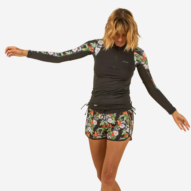 Boardshort voor surfen dames Tini Parrot elastische tailleband en aantrekkoordje