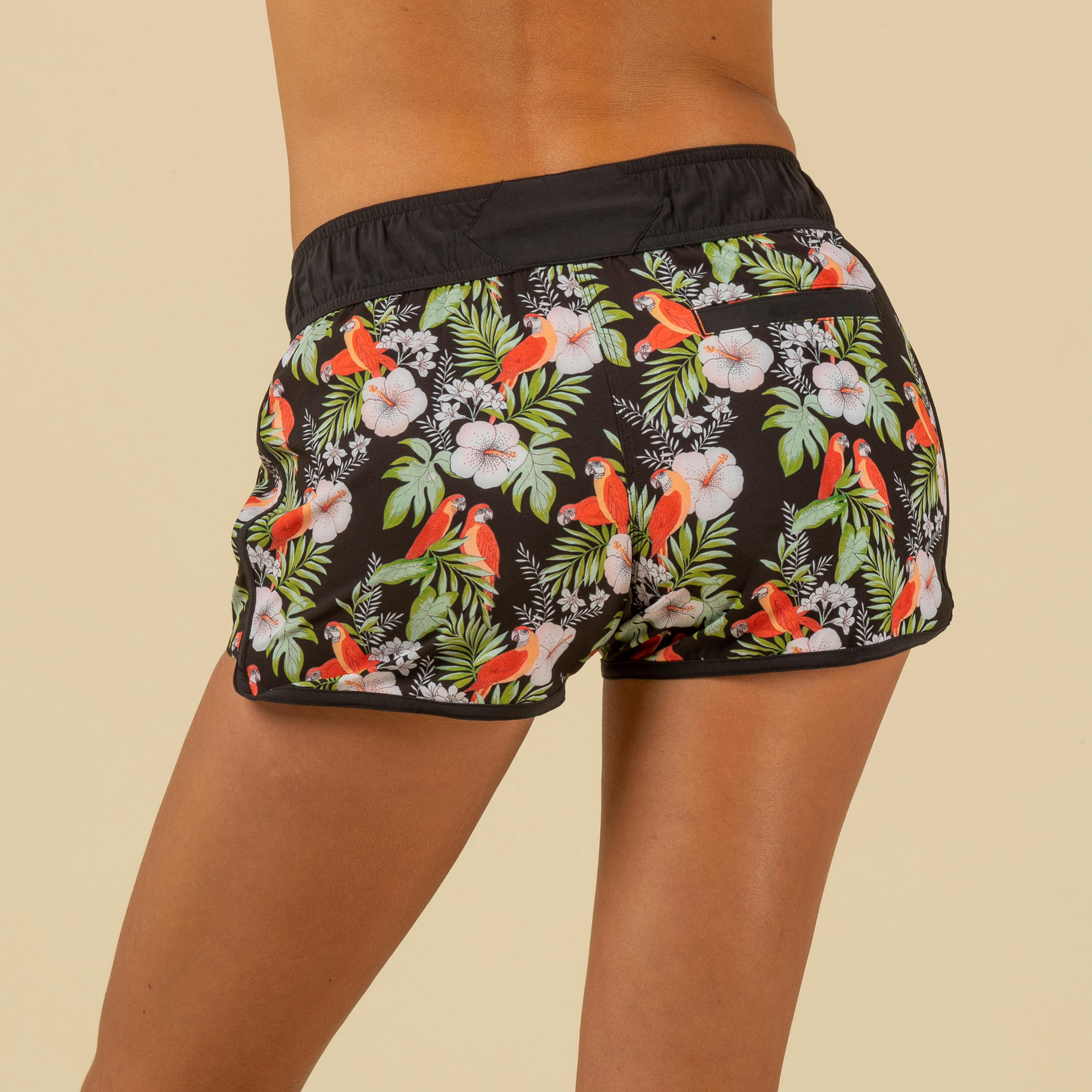 Women's boardshorts with elastic waistband and drawstring TINI PARROT 3/8