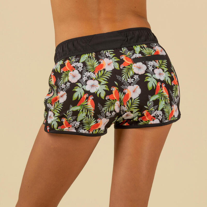 Boardshort voor surfen dames Tini Parrot elastische tailleband en aantrekkoordje