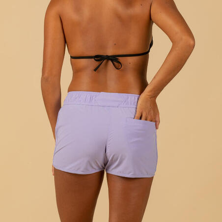 Boardshort surf femme TINI PURPLE avec ceinture élastiquée et cordon de serrage