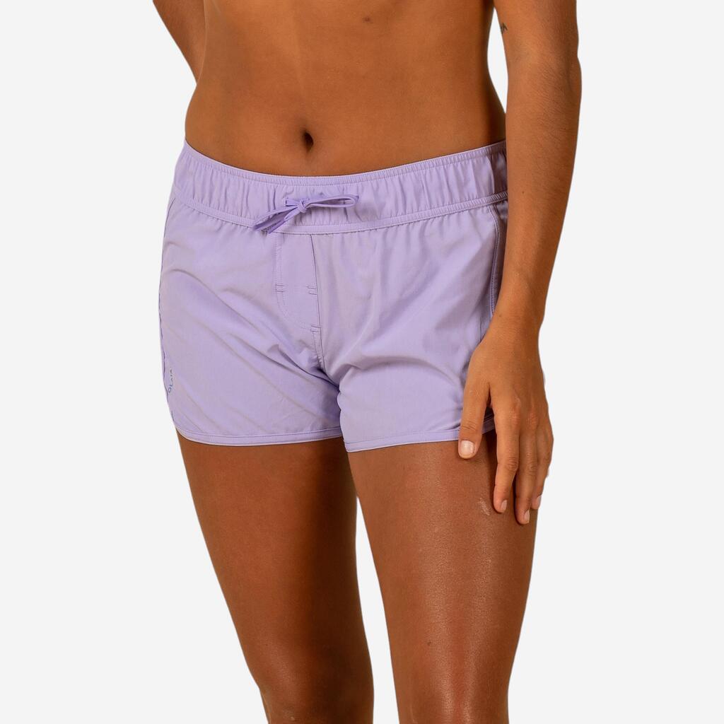 Boardshort surf femme TINI PURPLE avec ceinture élastiquée et cordon de serrage