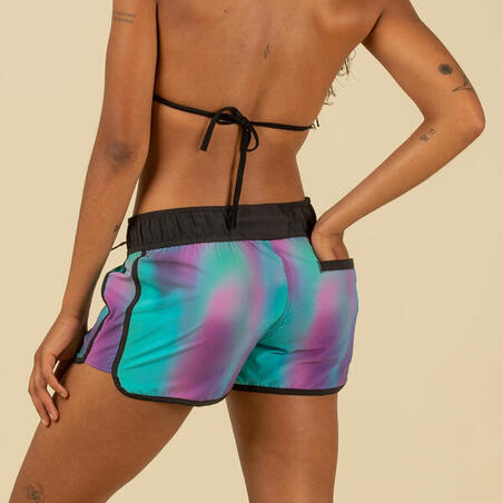 Boardshort surf femme TINI BLUR avec ceinture élastiquée et cordon de serrage