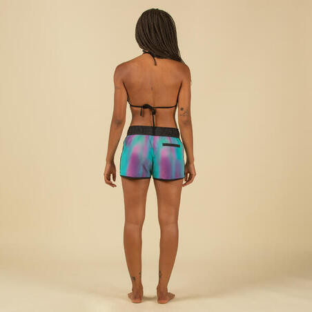 Boardshort surf femme TINI BLUR avec ceinture élastiquée et cordon de serrage