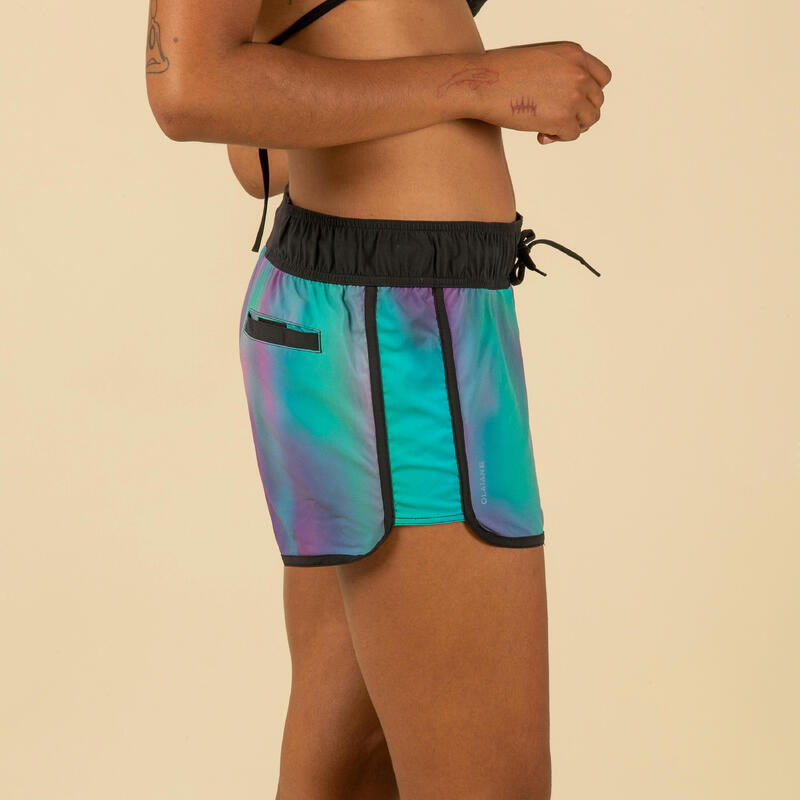 Boardshort voor surfen dames Tini Blur elastische tailleband en aantrekkoordje