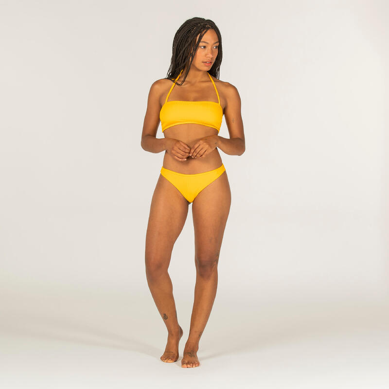 Culotte tanga Lulu unie jaune côtelé très échancrée