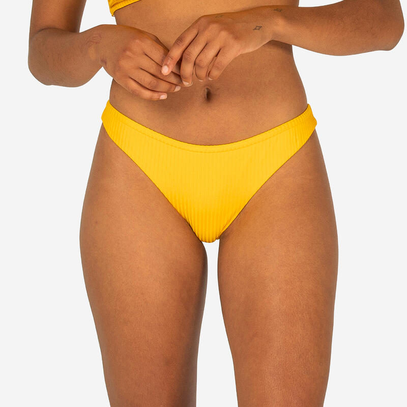 Bikini-Hose Damen Tanga mit hohem Beinausschnitt gerippt - Lulu gelb