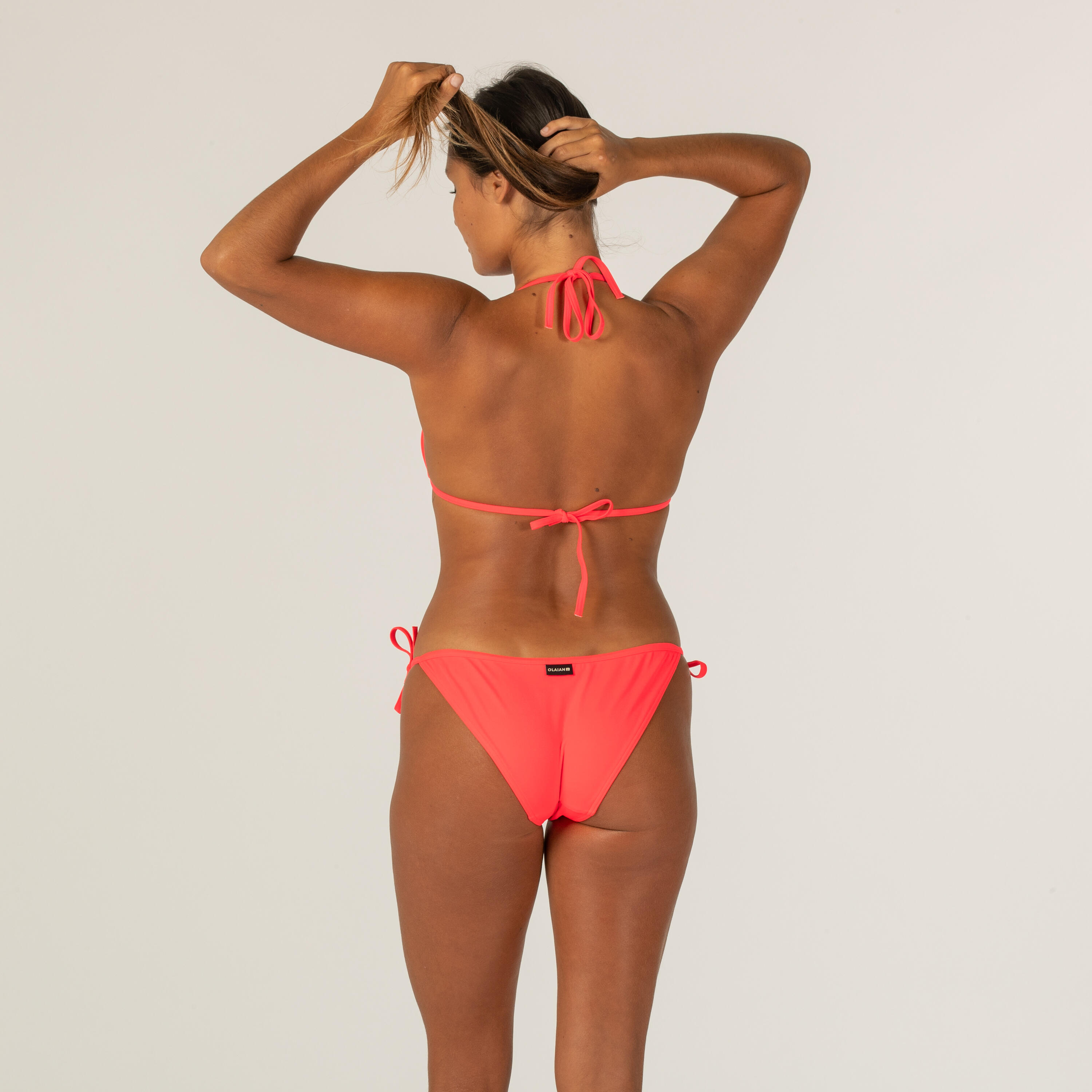 WOMEN'S SIDE-TIE BIKINI BOTTOMS SOFY NEON CORAL 5/8