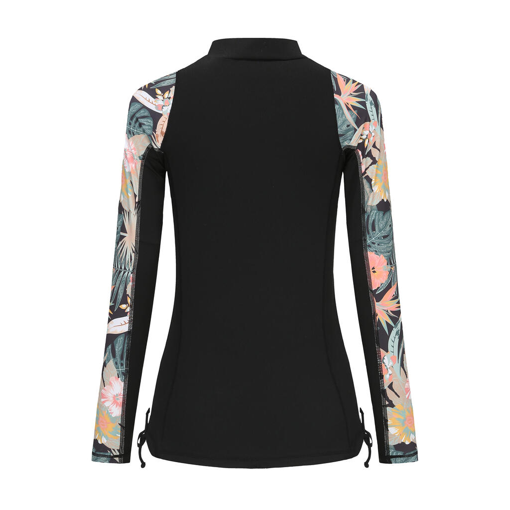 tee-shirt anti UV surf top 500 manches longues femme BLK/PRINT