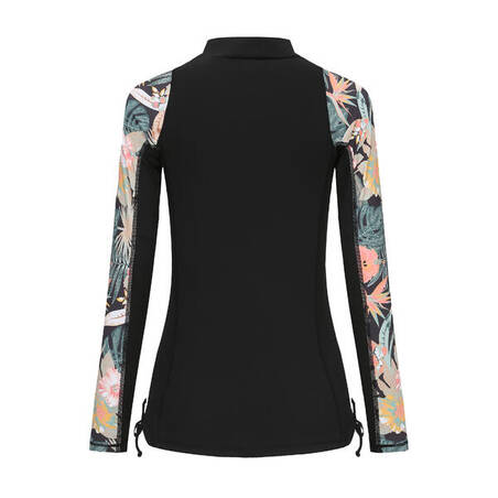 Women's long sleeve t-shirt UV-protection surf top 500 BLK/PRINT