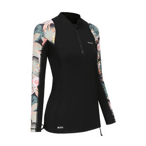 Women UV Protection UPF50+ Beach Top Surfing Rashguard T-shirt Black Print