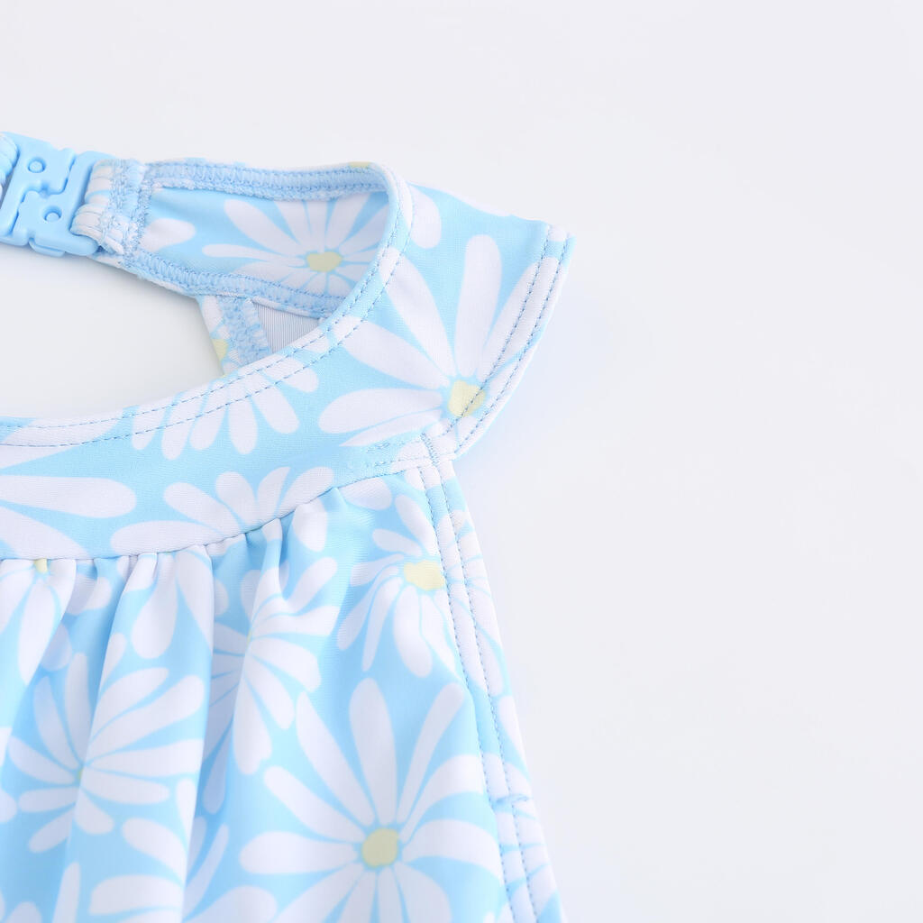 Maillot de bain jupe une pièce pour fille - CN P MINI AMBRE MARGUERITES BLEU