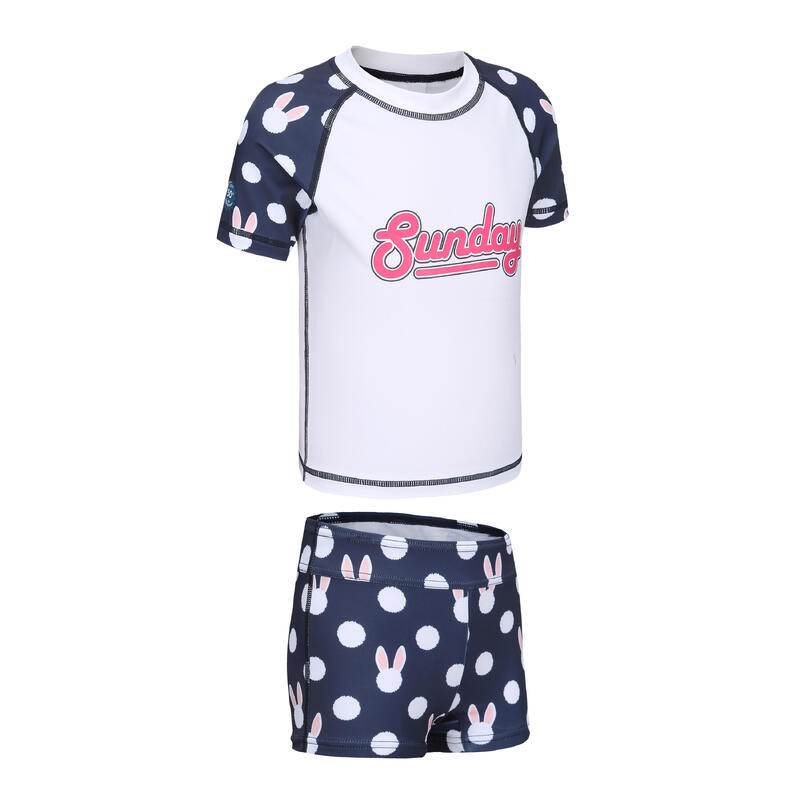 Girl's swimsuit two-piece shorty navy/white