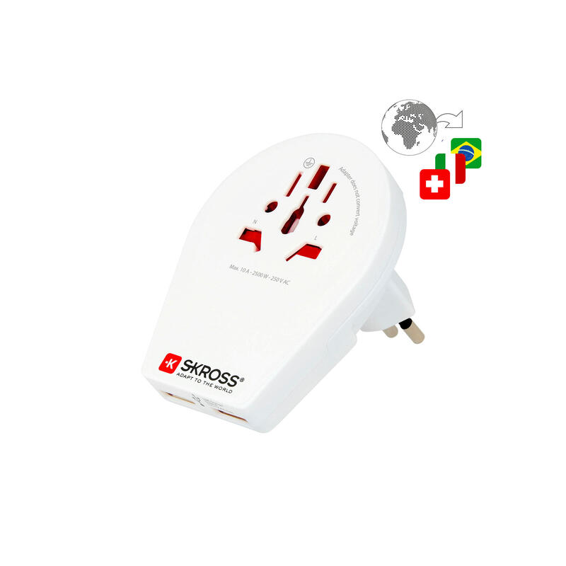 Reiseadapter USB - Skross Welt für Schweiz, Italien, Brasilien 