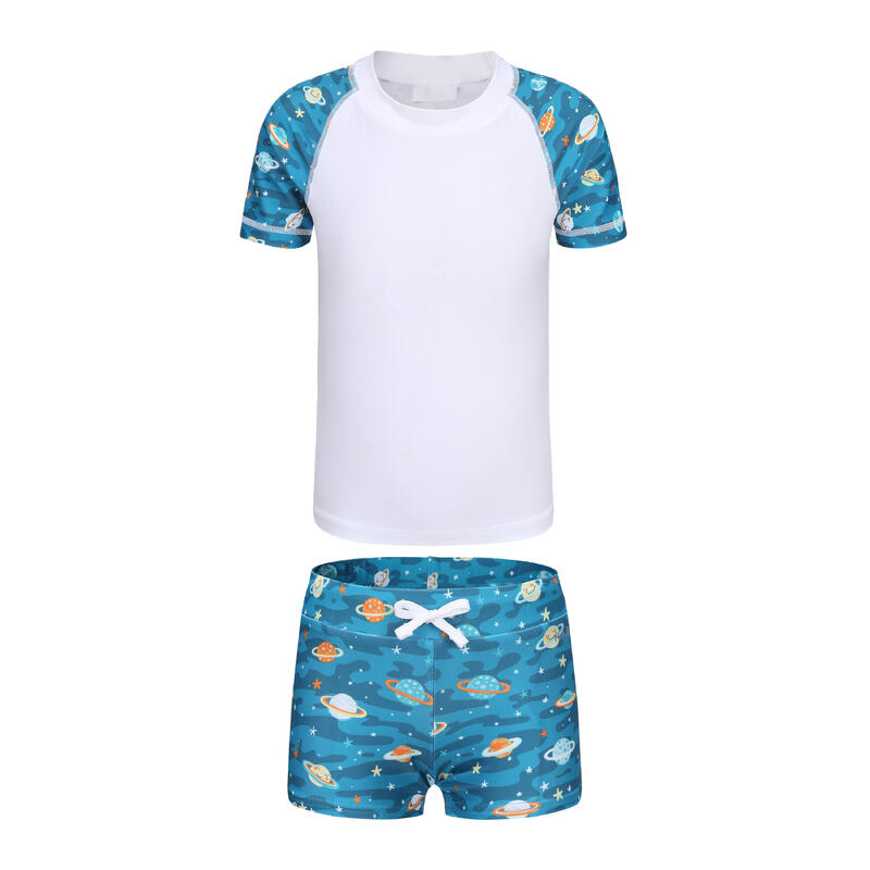 Boy's swimsuit two-piece shorty white/turquoise