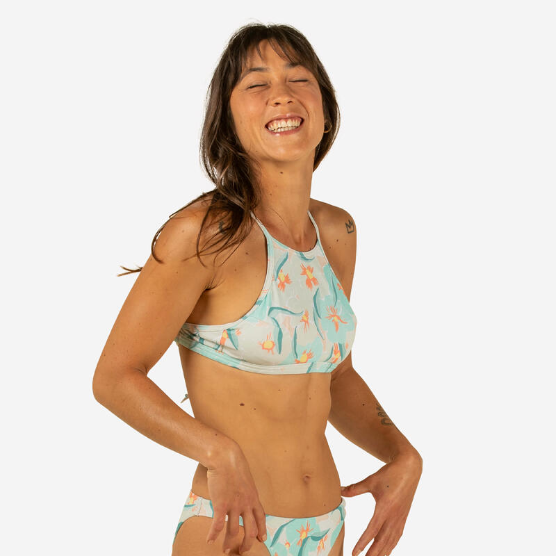 Top bikini Mujer surf deportivo cuello halter verde