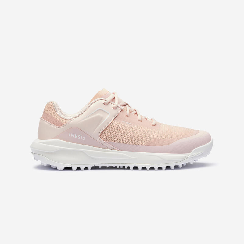 Zapatos golf transpirables Mujer - WW 500 blanco y beis rosado