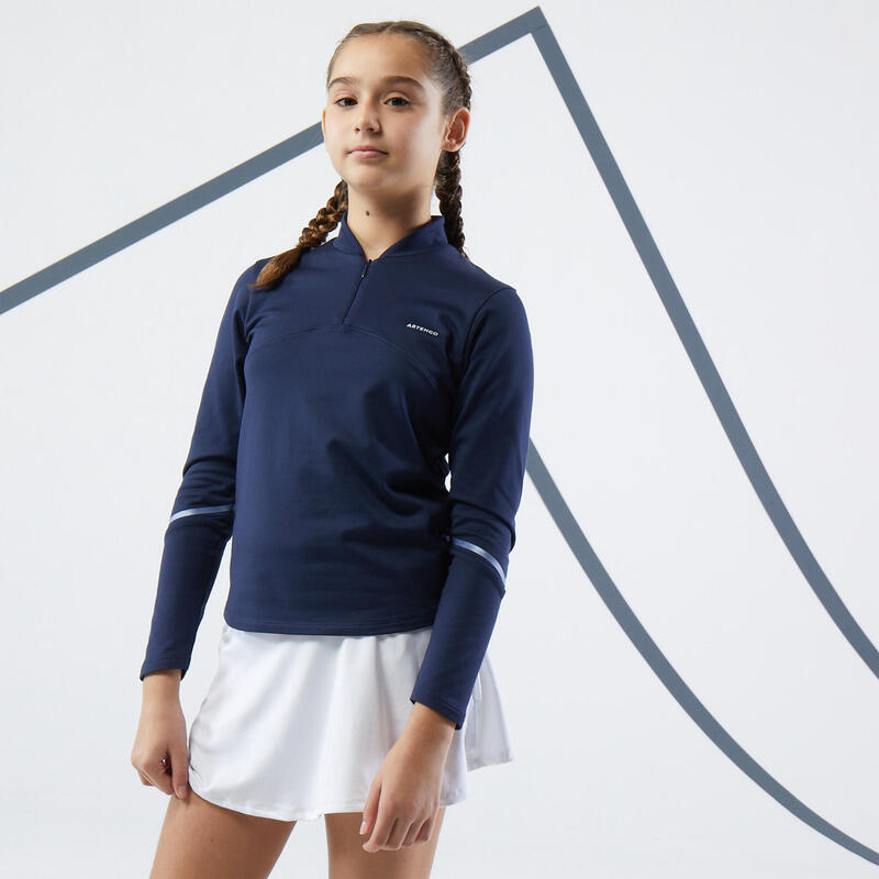 Thermoshirt met lange mouwen voor tennis meisjes 500 marineblauw