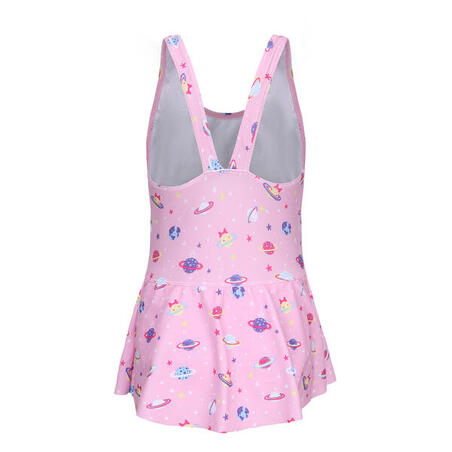 Maillot de Bain de Natation Fille 1 Pièce Vega Jupette imprimé rose