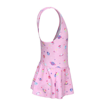 Maillot de Bain de Natation Fille 1 Pièce Vega Jupette imprimé rose