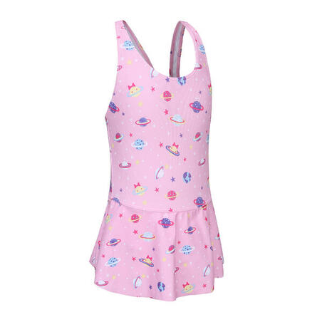 Maillot de Bain de Natation Fille 1 Pièce Vega Jupette imprimé rose