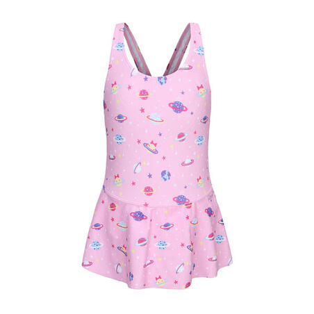 Maillot de Bain de Natation Fille 1 Pièce Vega Jupette imprimé rose