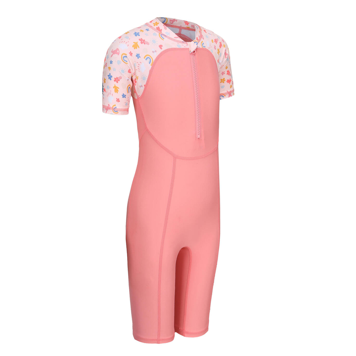 Pink print baby's short-sleeved shorty swimsuit