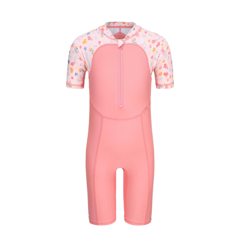Pink print baby's short-sleeved shorty swimsuit