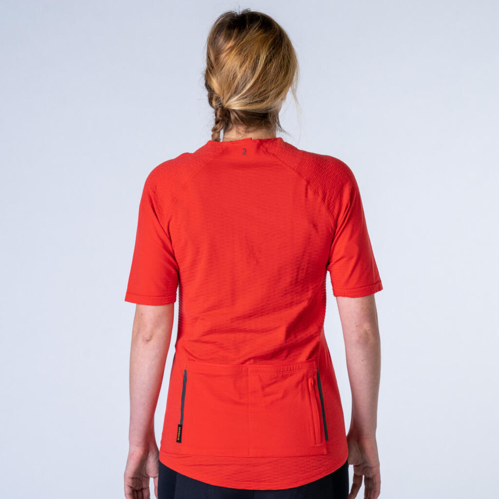 Women's Short-Sleeved Cycling Jersey GRVL900 (48% Merino) - Red