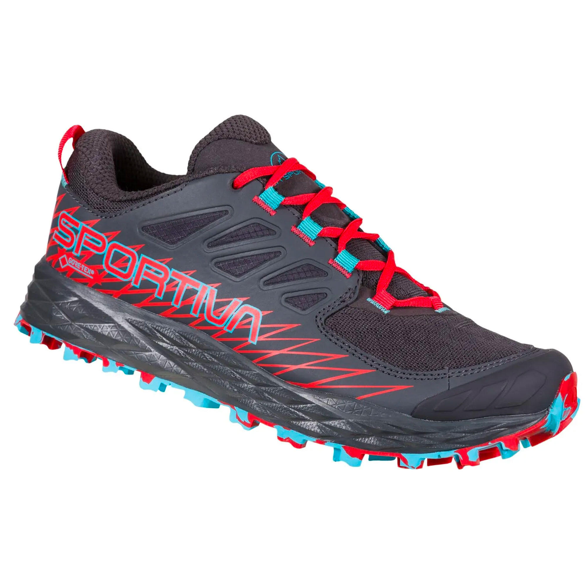 WOMEN'S TRAIL RUNNING SHOES - LYCAN II GORE-TEX GREY/RED/BLUE