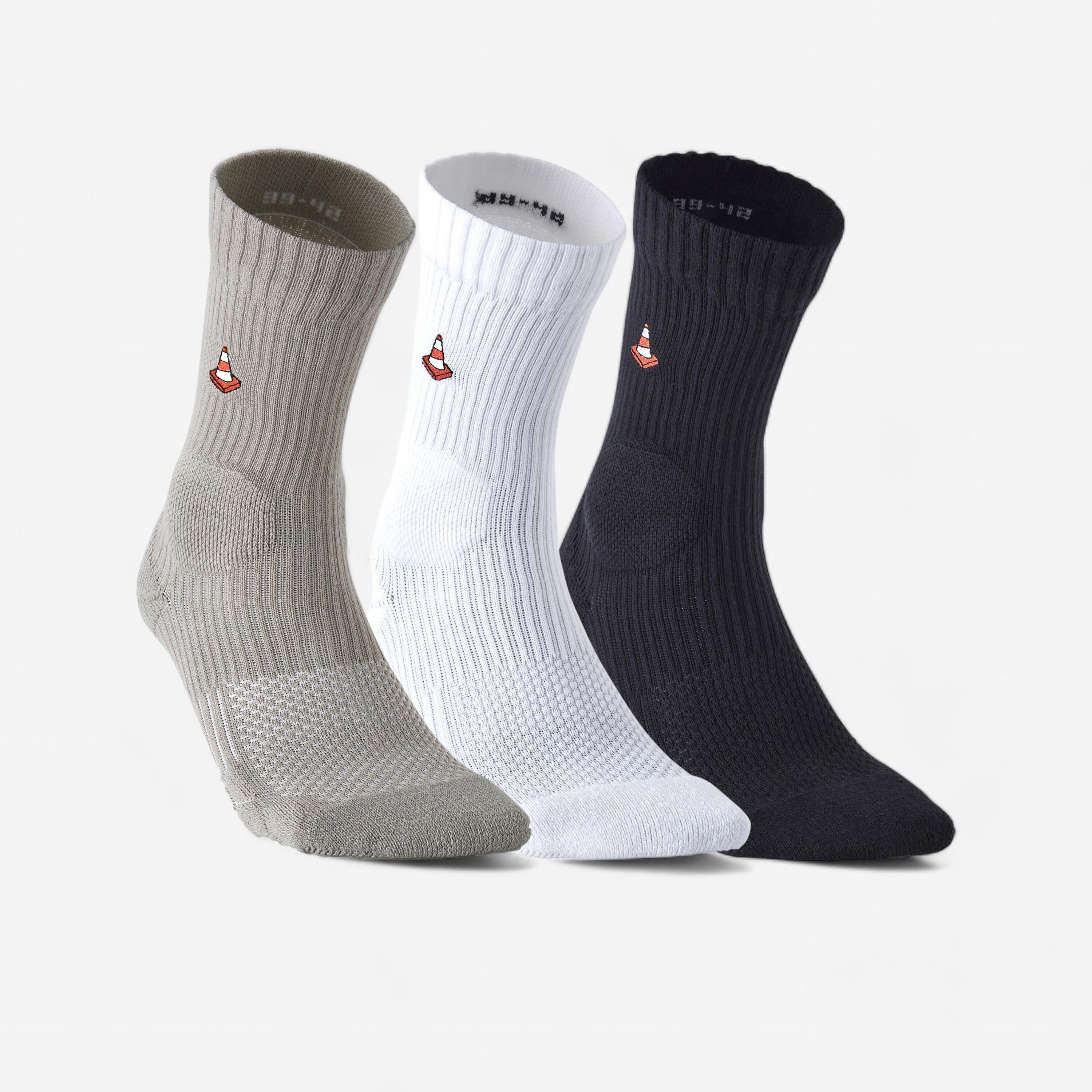 DECATHLON Calcetines media caña para skateboard SK100 pack de 3
