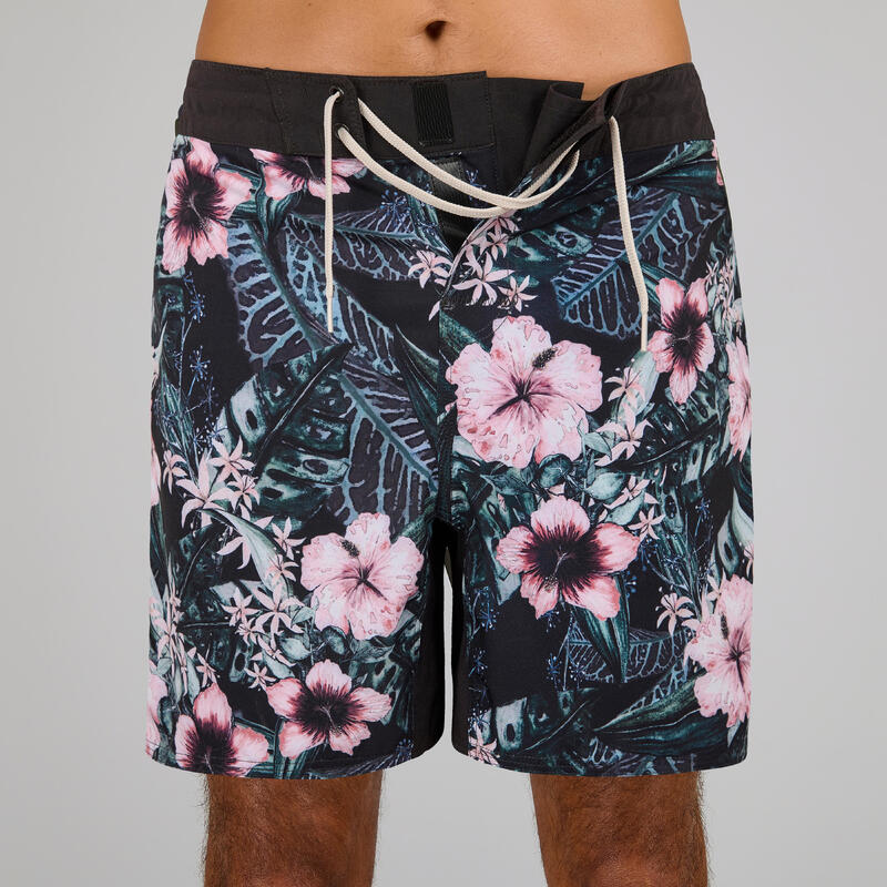 Boardshort voor surfen 500 17" Hibiscus koraal