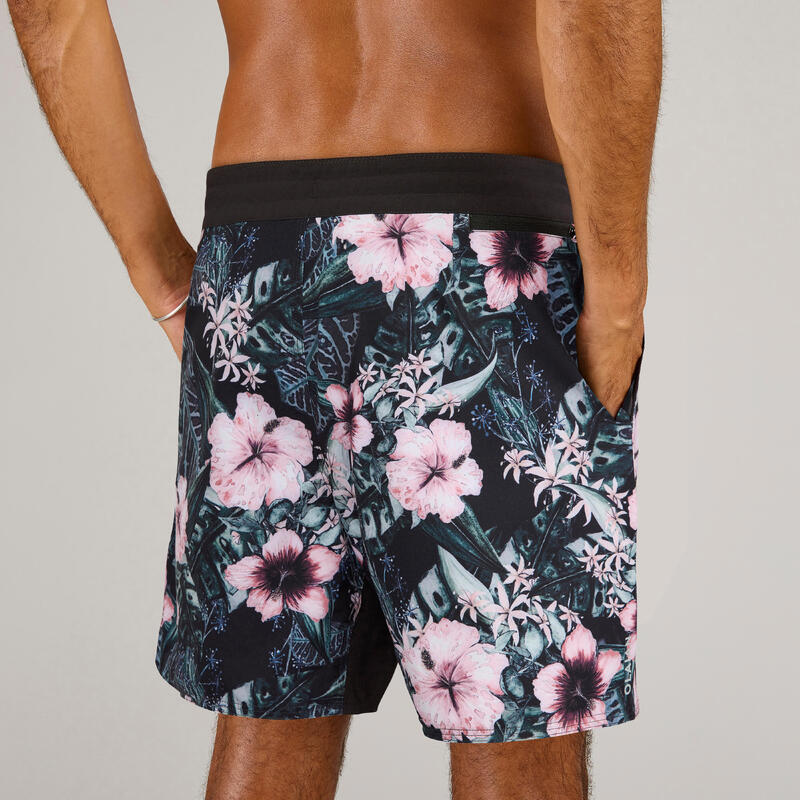 Boardshort voor surfen 500 17" Hibiscus koraal