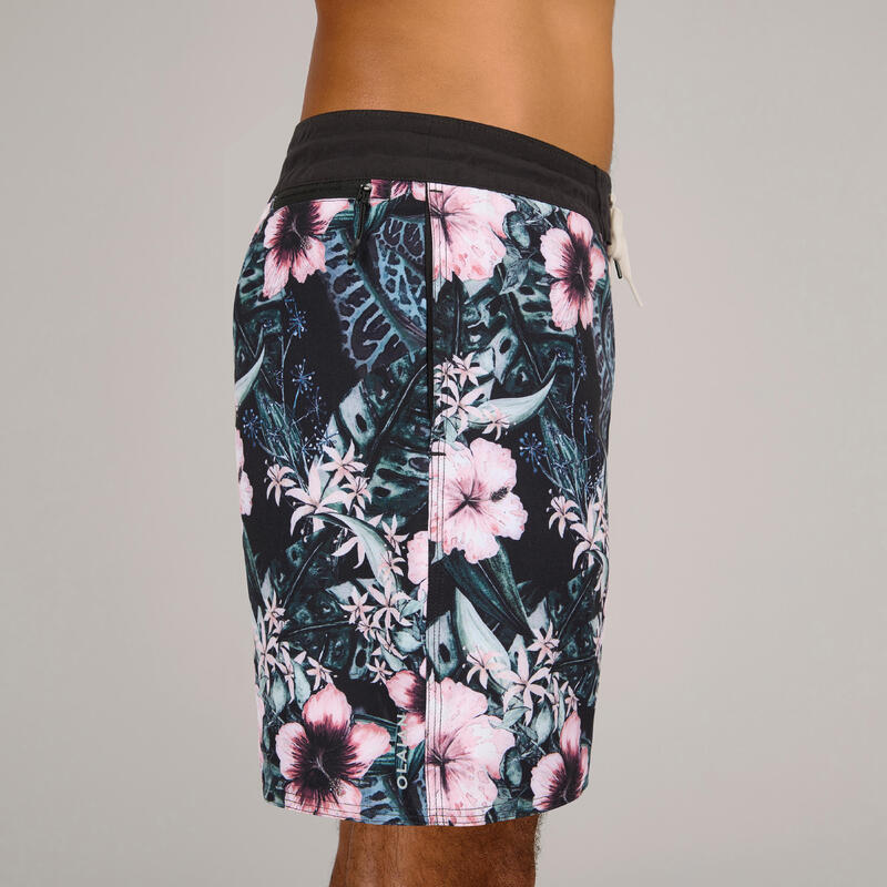 Boardshort voor surfen 500 17" Hibiscus koraal