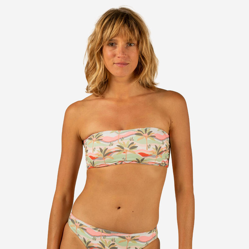 Top bikini Mujer surf bandeau relleno extraíble beige