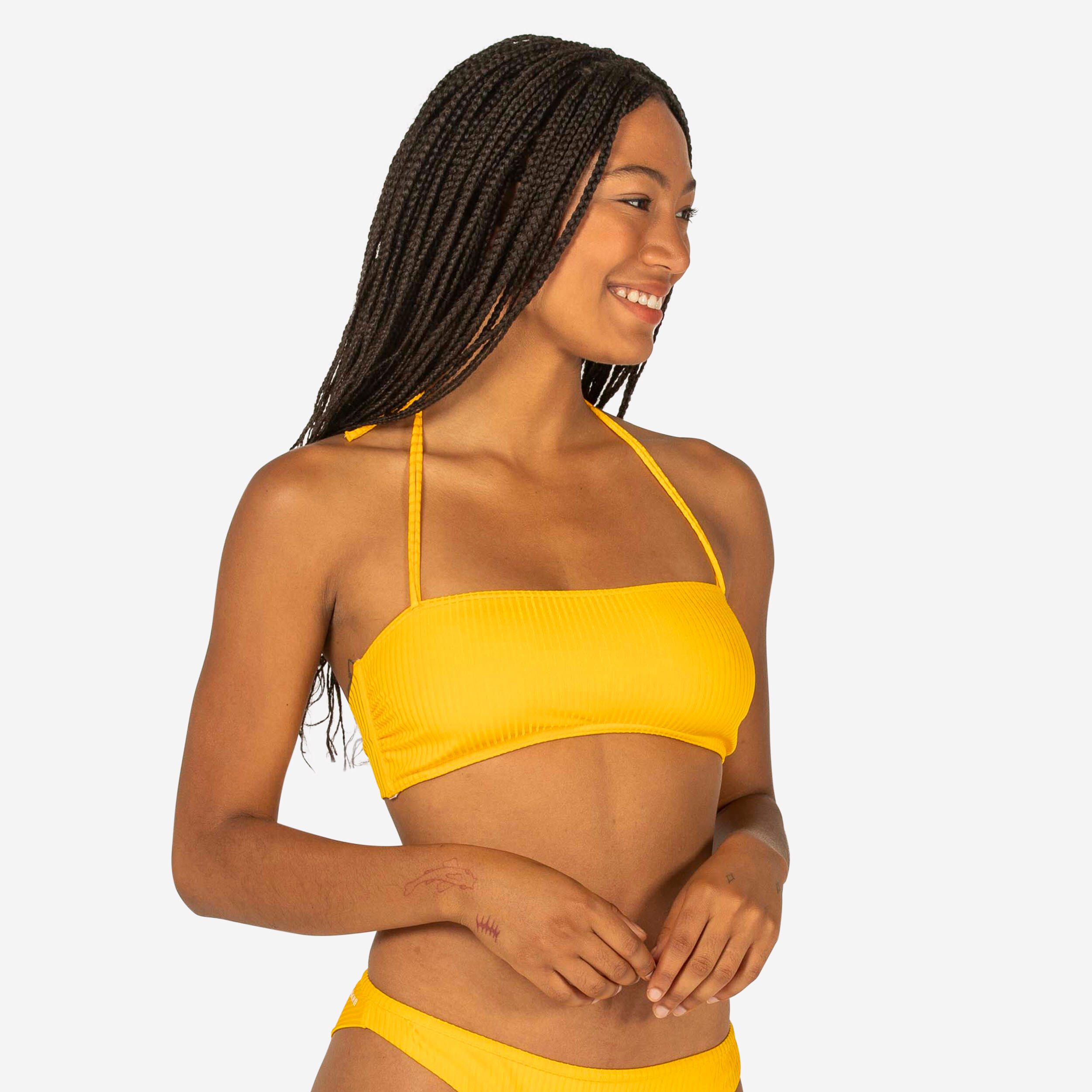 OLAIAN BANDEAU SWIMSUIT TOP LAURA YELLOW WITH REMOVABLE PADDED CUPS