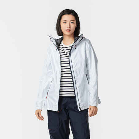 Women’s waterproof sailing jacket - wet-weather jacket SAILING 100 white