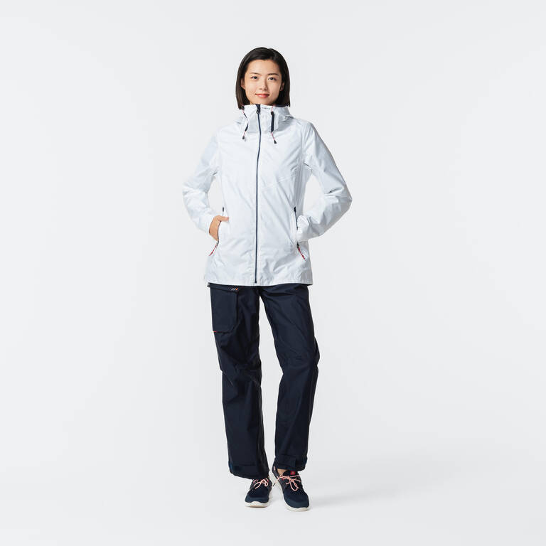 Women’s waterproof sailing jacket - wet-weather jacket SAILING 100 white