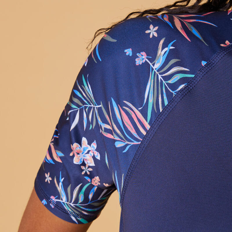 Tee shirt anti UV femme manches courtes surf Floral Bleu
