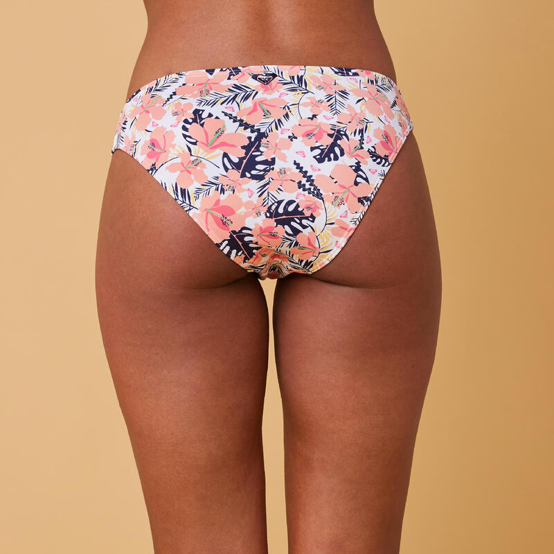 Bikini-Hose Damen hoher Beinausschnitt Floral weiss