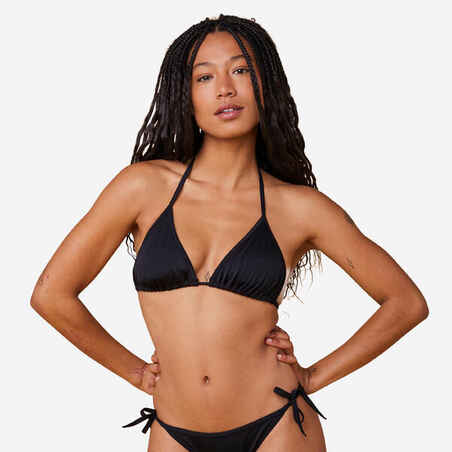 WOMEN'S PLAIN SLIDING TRIANGLE BIKINI SWIMSUIT TOP MAE - BLACK