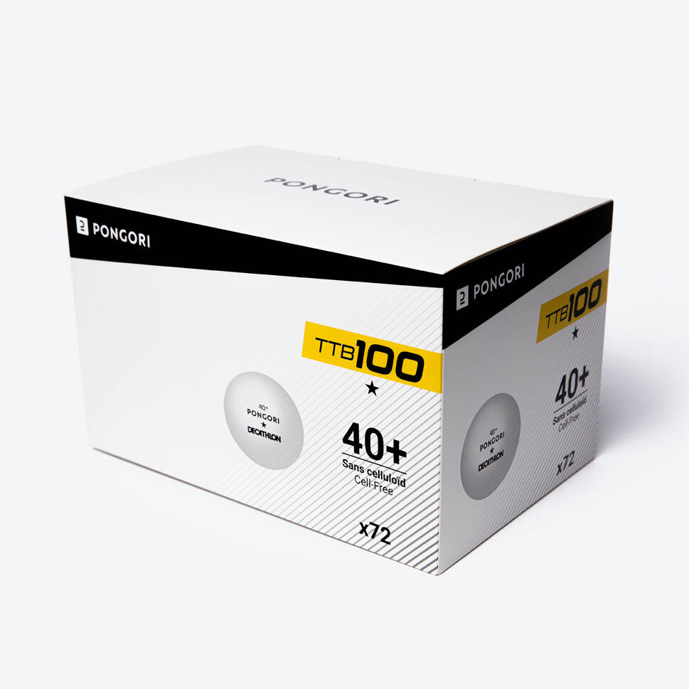 Table Tennis Balls TTB 100 1* 40+ 72Pack White PONGORI Decathlon