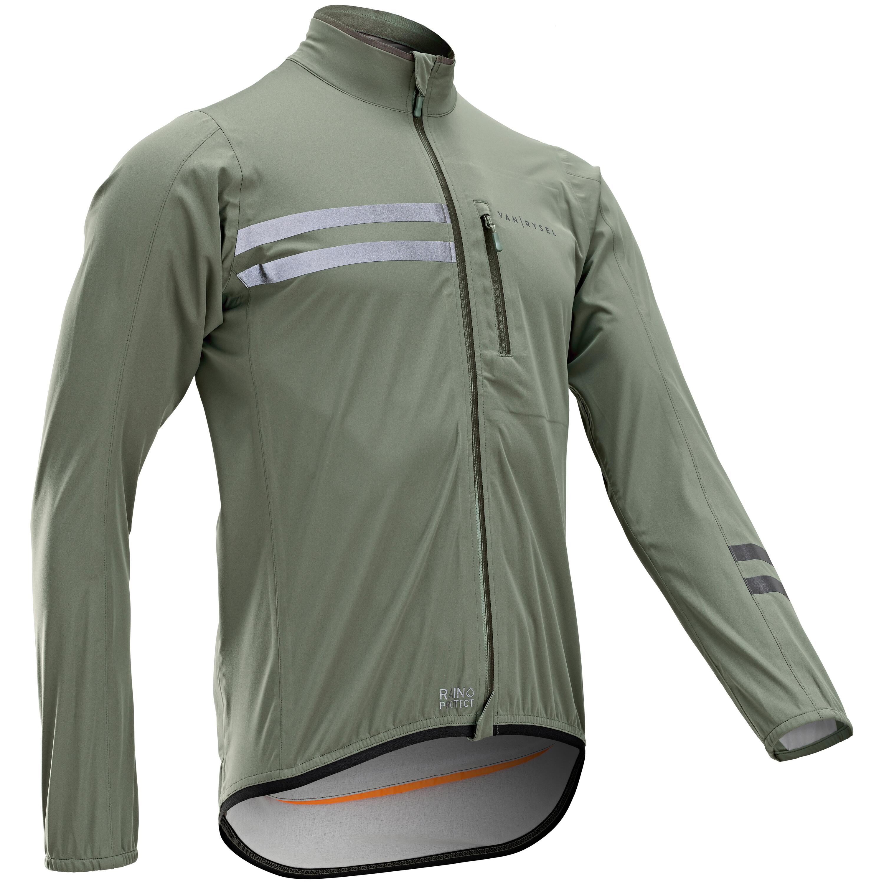 Men's Long-Sleeved Showerproof Road Cycling Jacket RC 500 - Khaki 2/8