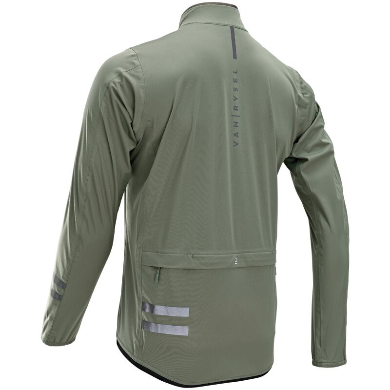 Men's Long-Sleeved Showerproof Road Cycling Jacket RC 500 - Khaki