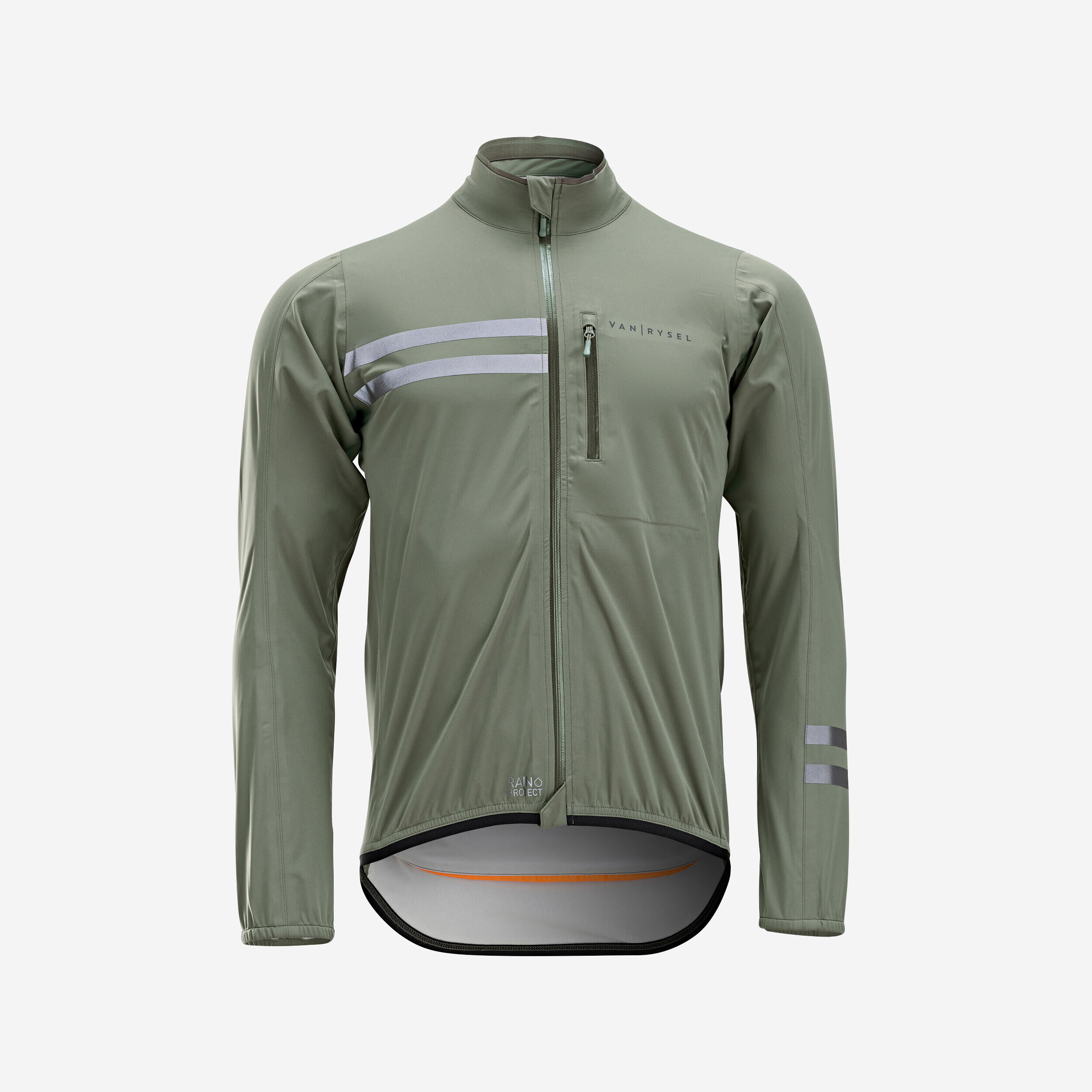 VAN RYSEL Men's Long-Sleeved Showerproof Road Cycling Jacket RC 500 - Khaki