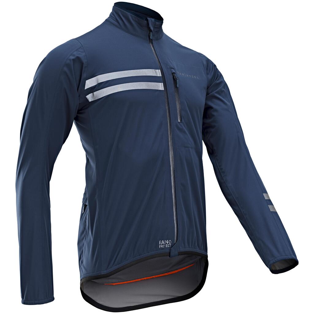 CHAQUETA IMPERMEABLE CICLISMO DE HOMBRE RUTA AZUL MARINO RC500