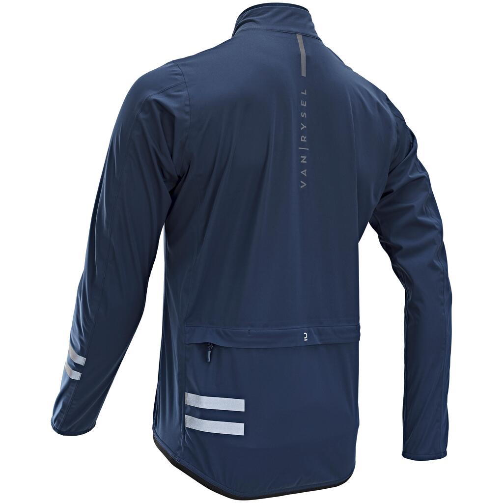 CHAQUETA IMPERMEABLE CICLISMO DE HOMBRE RUTA AZUL MARINO RC500